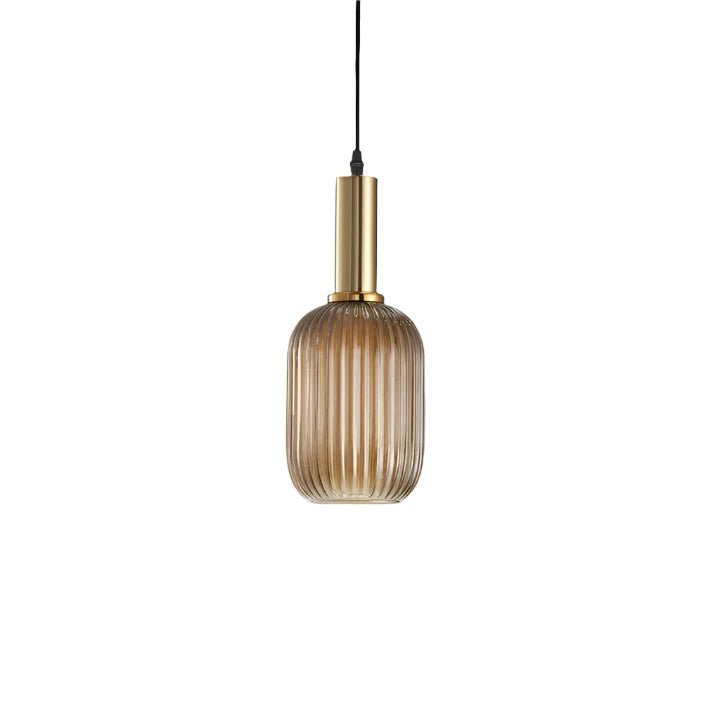 Rillet Glas Pendel Lampe - Tonet Glas med Retro Udtryk 5
