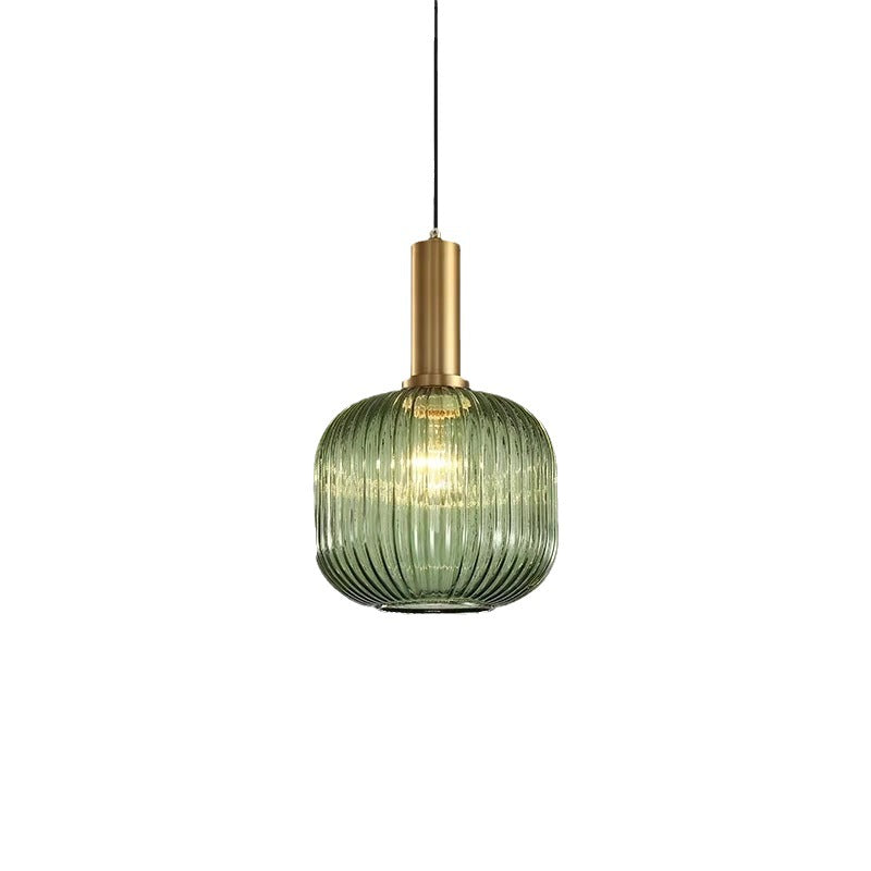 Rillet Glas Pendel Lampe - Tonet Glas med Retro Udtryk 6
