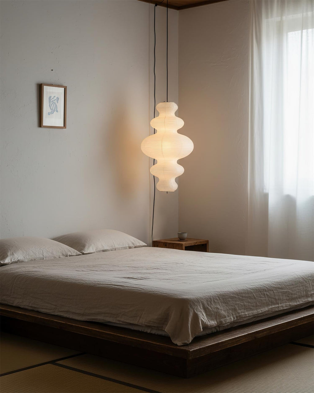 Rispapir Pendel Lampe - Papir og Bambus Justerbar Højde 6
