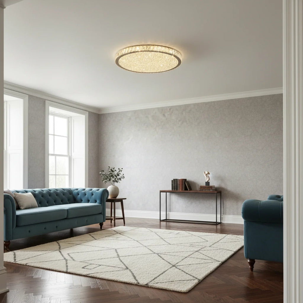 Rund Loftslampe i Krystal – Elegant Design med Skinnende Detaljer 3