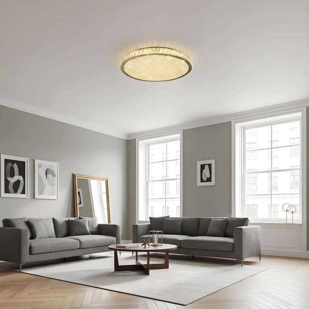 Rund Loftslampe i Krystal – Elegant Design med Skinnende Detaljer 5