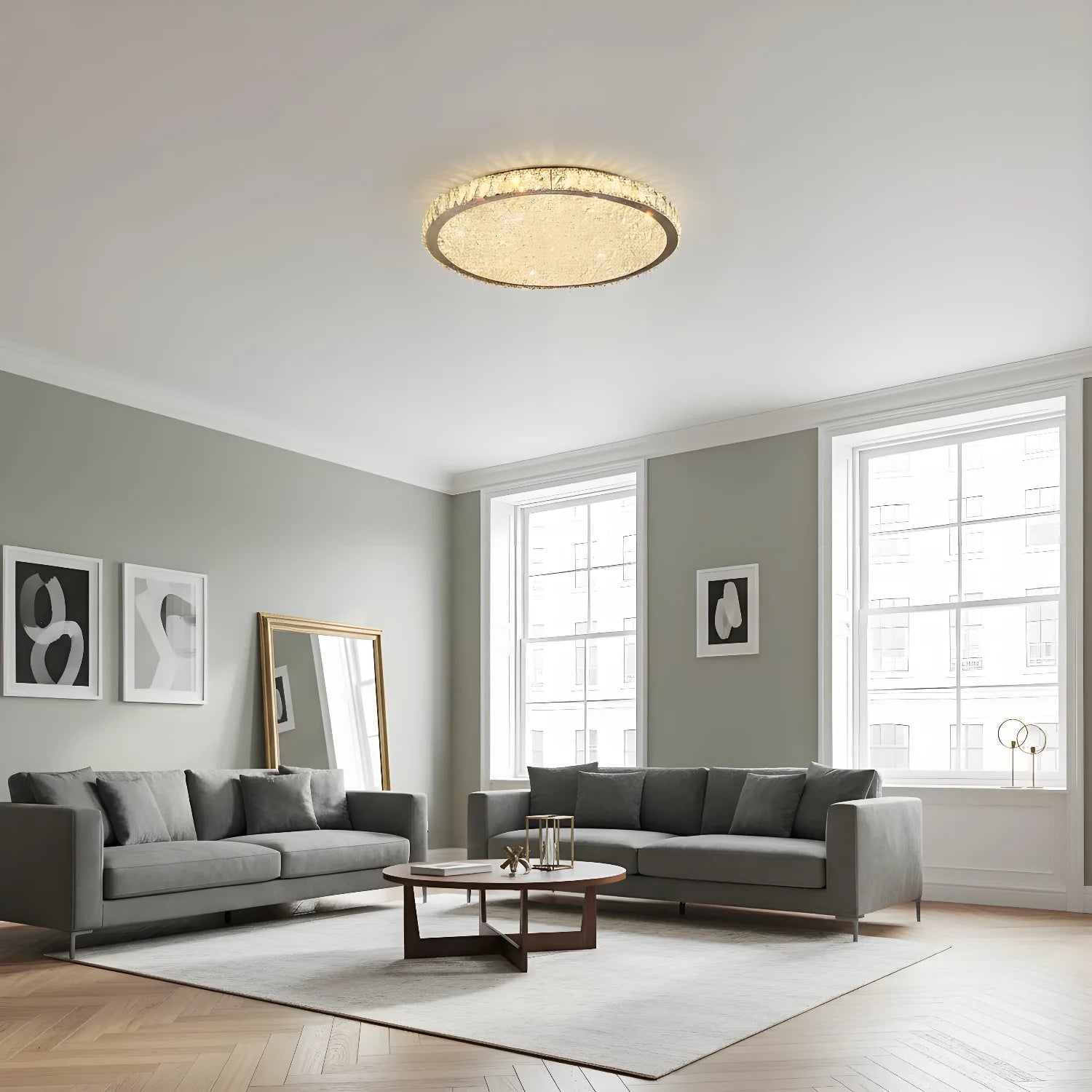 Rund Loftslampe i Krystal – Elegant Design med Skinnende Detaljer 5
