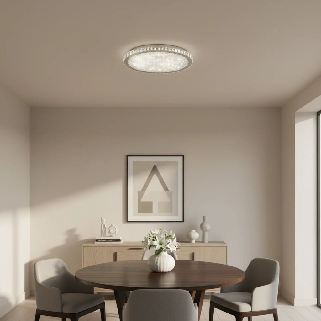 Rund Loftslampe i Krystal – Elegant Design med Skinnende Detaljer 6
