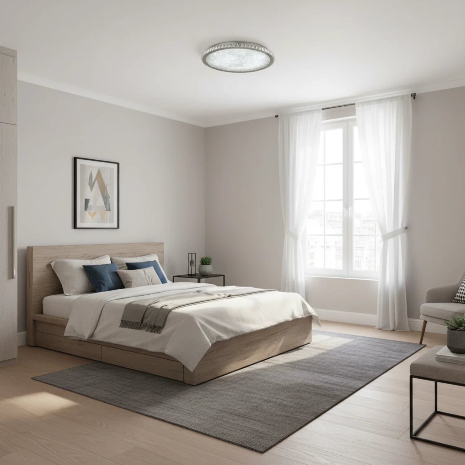 Rund Loftslampe i Krystal – Elegant Design med Skinnende Detaljer 7