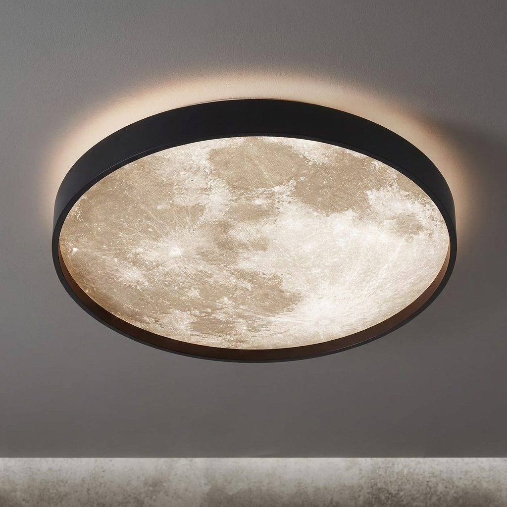 Rund Loftslampe med Måneoverflade-Look og Baglys 0
