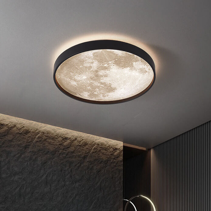 Rund Loftslampe med Måneoverflade-Look og Baglys 3