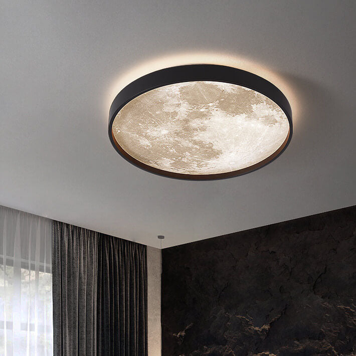 Rund Loftslampe med Måneoverflade-Look og Baglys 5