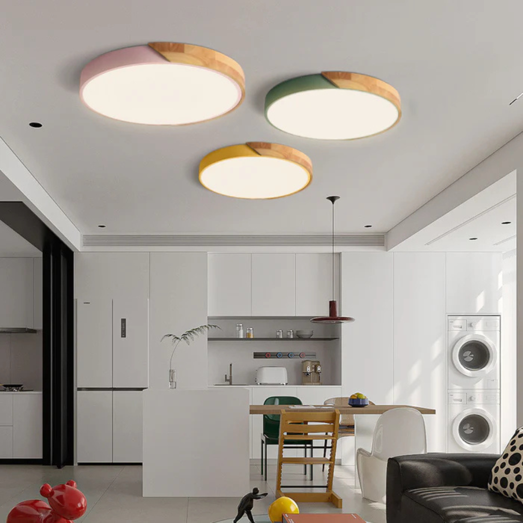 Skandinavisk Loftlampe i Træ - Rundt Design i Flere Farver 1
