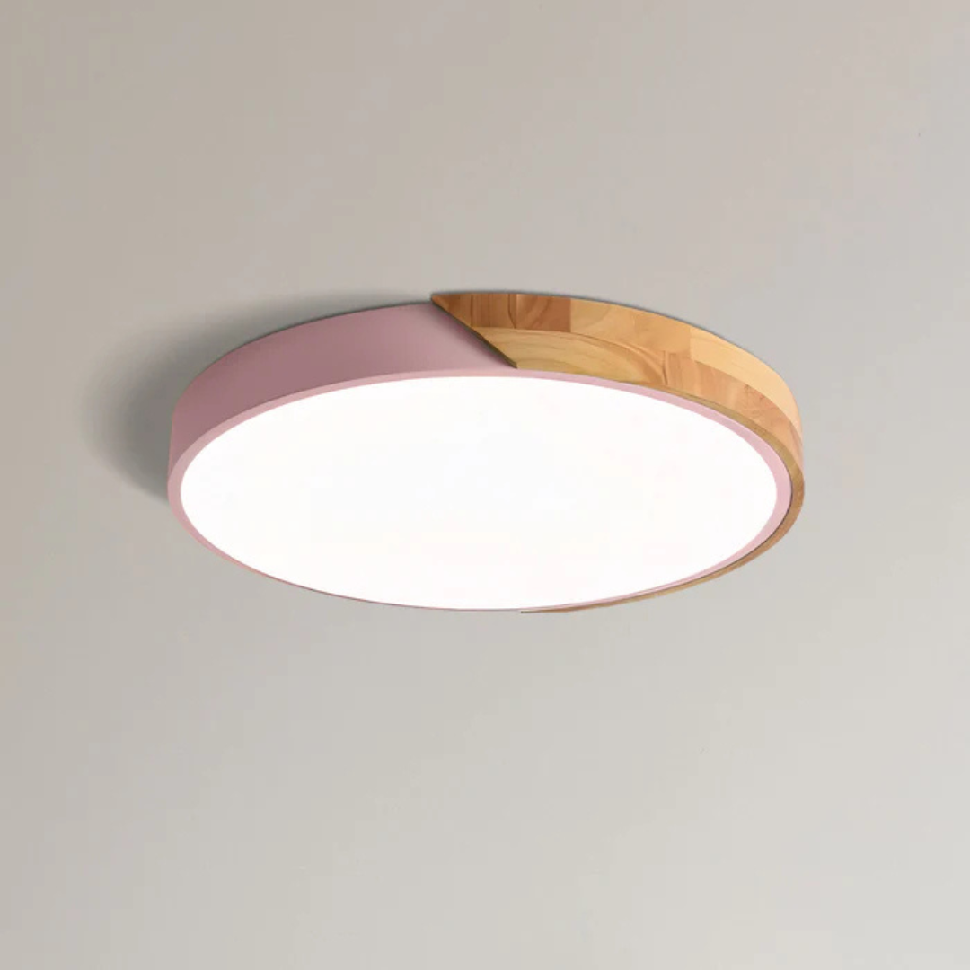 Skandinavisk Loftlampe i Træ - Rundt Design i Flere Farver med Dæmpbar LED 5