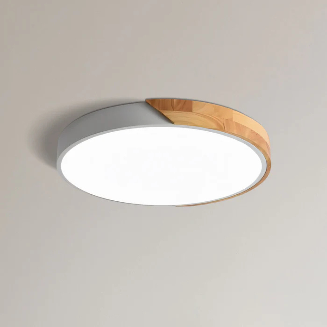 Skandinavisk Loftlampe i Træ - Rundt Design i Flere Farver med Dæmpbar LED 8
