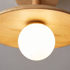 Skandinavisk Loftlampe i Træ - Rundt Design med Opalglaskugle 6
