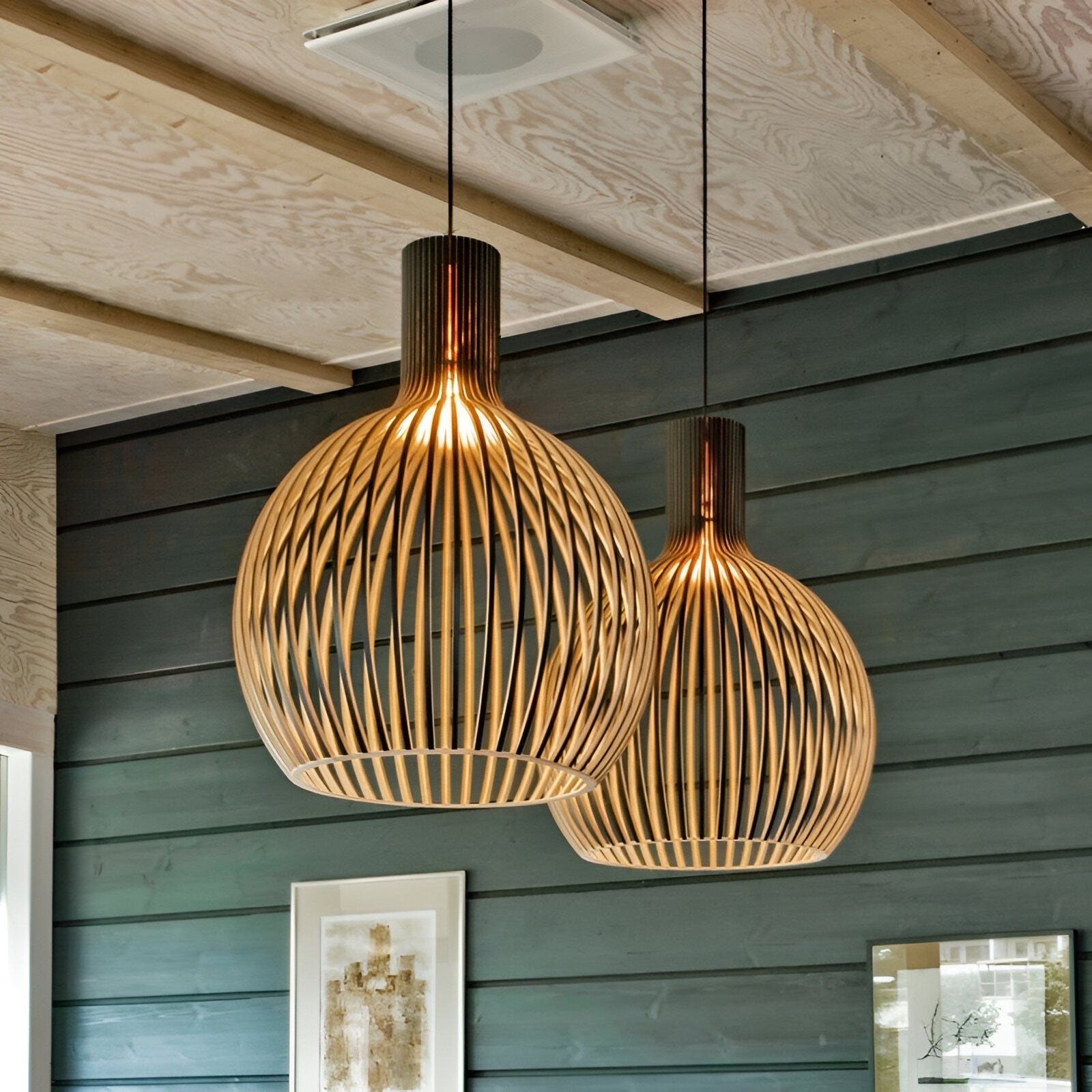 Skandinavisk Pendel Lampe i Træ - Lameldesign til Spisebord 3
