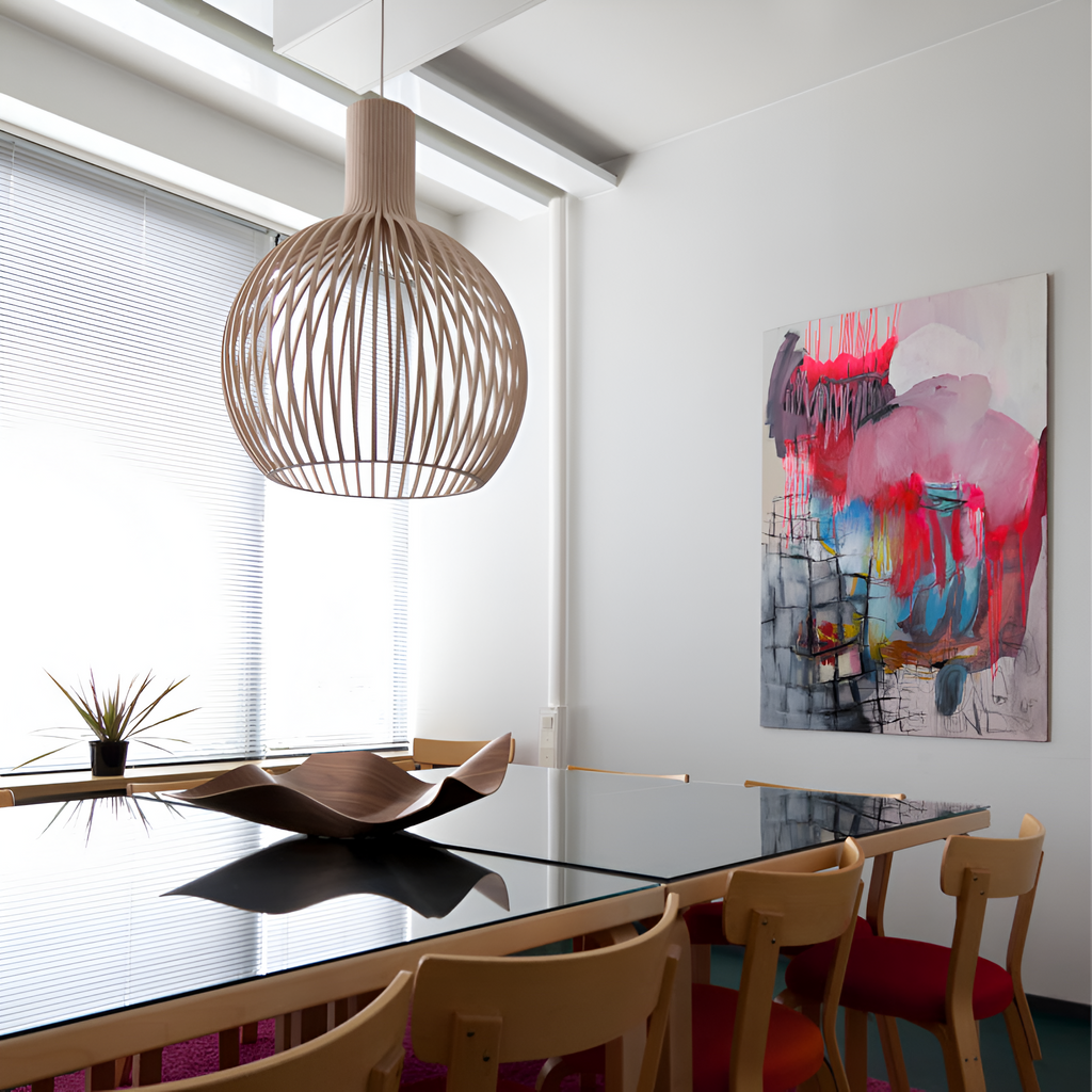 Skandinavisk Pendel Lampe i Træ - Lameldesign til Spisebord 6
