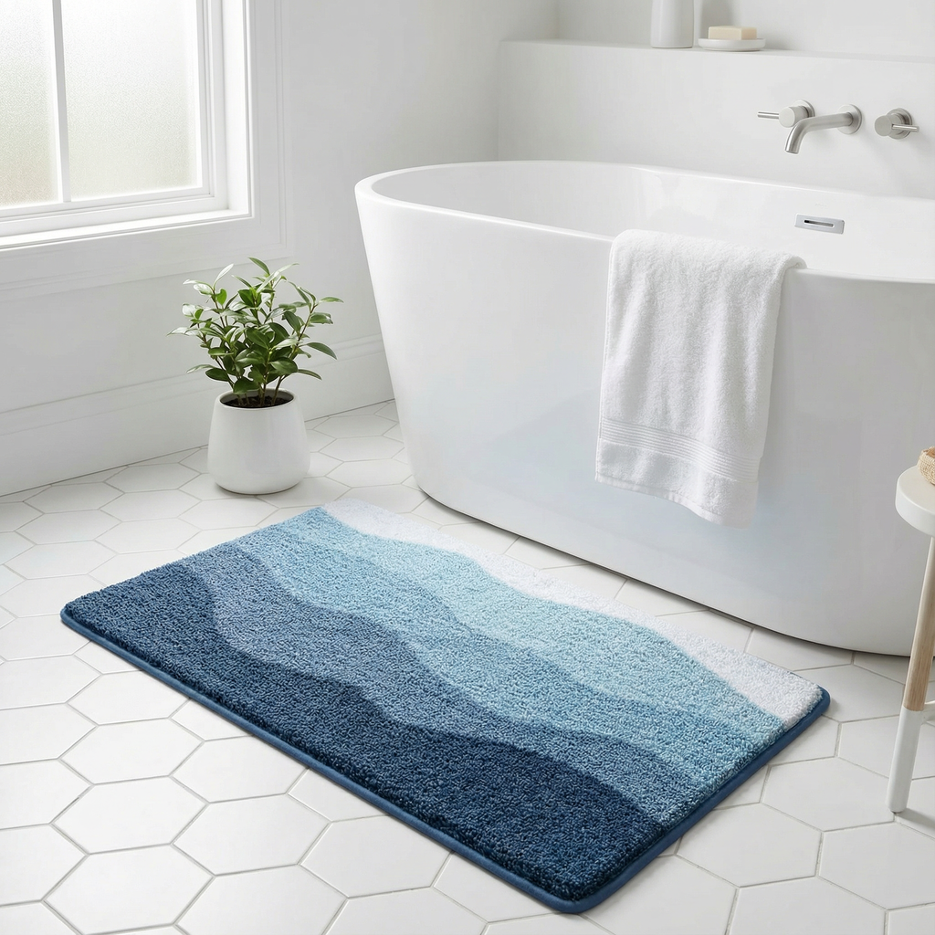 Skridsikker Bademåtte med Bølgemønster i Flockingmateriale - Absorberende 4