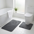 Skridsikker Bademåttesæt – Skandinavisk med Bladmotiv i Flannel-velour og Memory Foam 5
