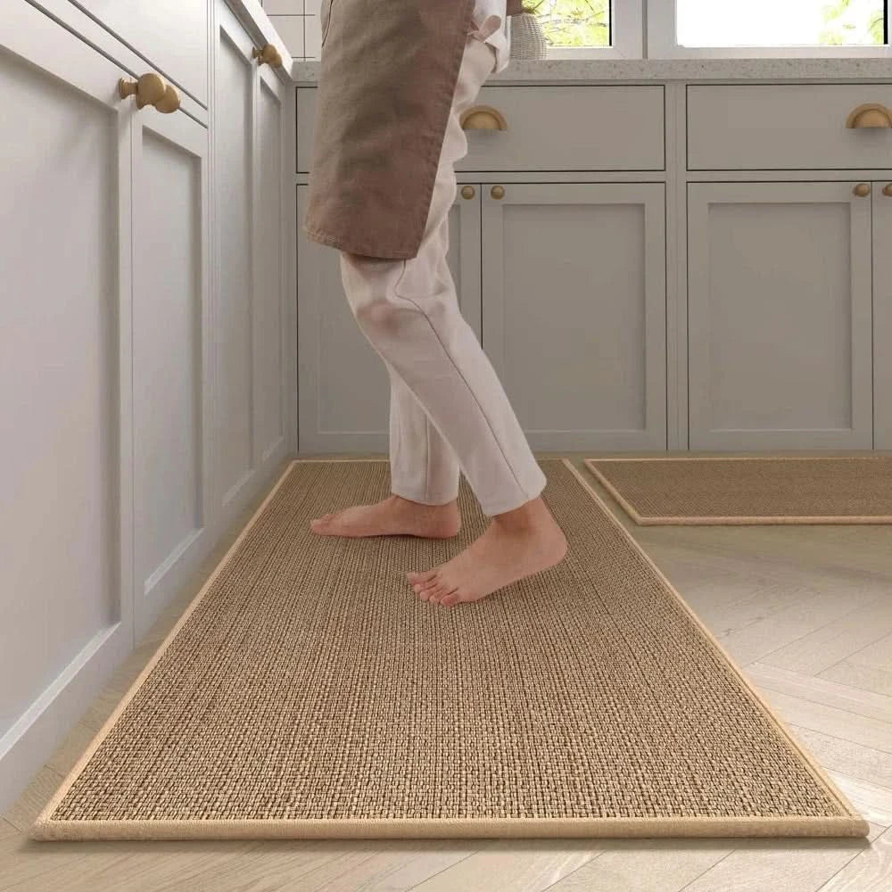 Skridsikkert vaskbart køkkentæppe i faux sisal med blød overflade 1