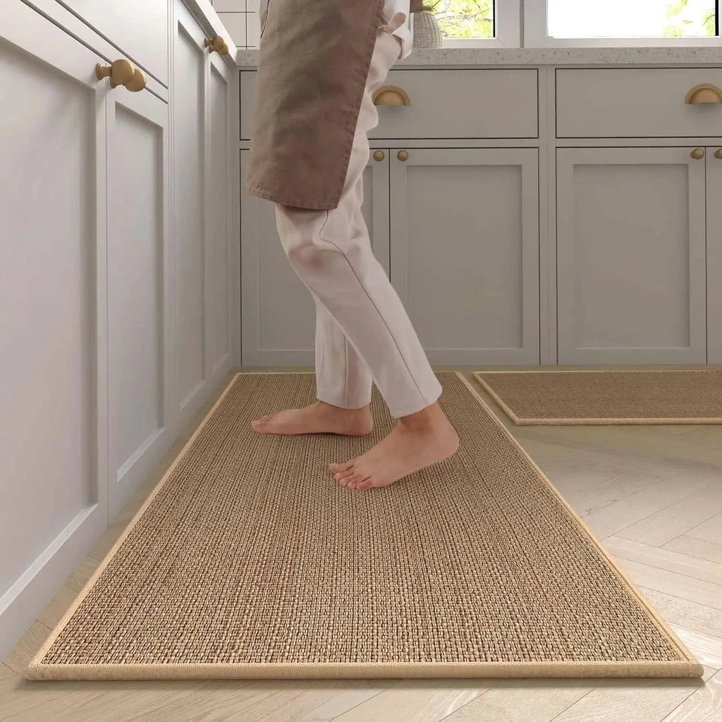 Skridsikkert vaskbart køkkentæppe i faux sisal med blød overflade 6