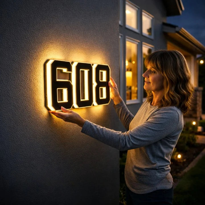 Solcelledrevet Husnummer med Automatisk LED-Lys 1