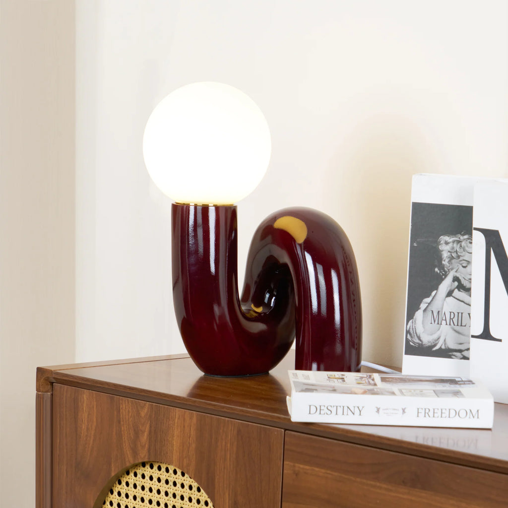 Spiralglasbordlampe med Farvet Glasskærm 2