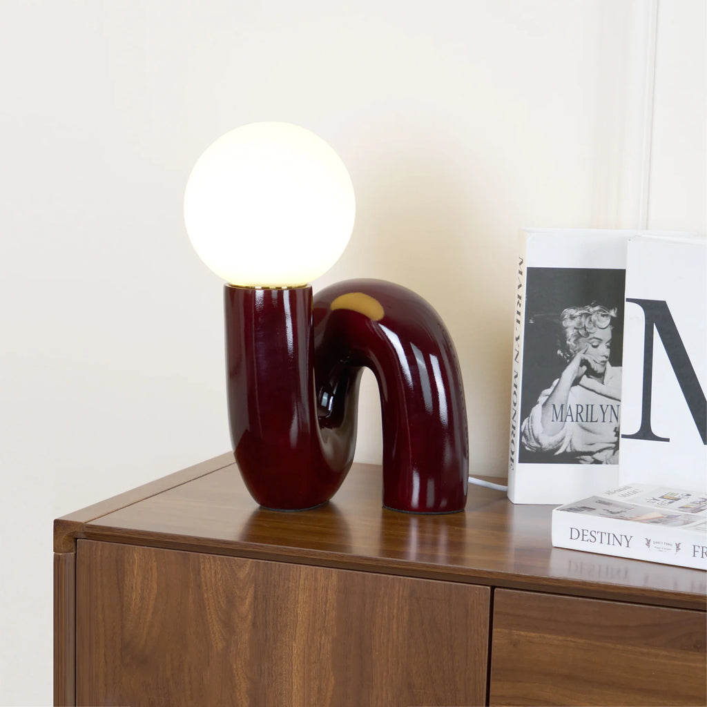 Spiralglasbordlampe med Farvet Glasskærm 3