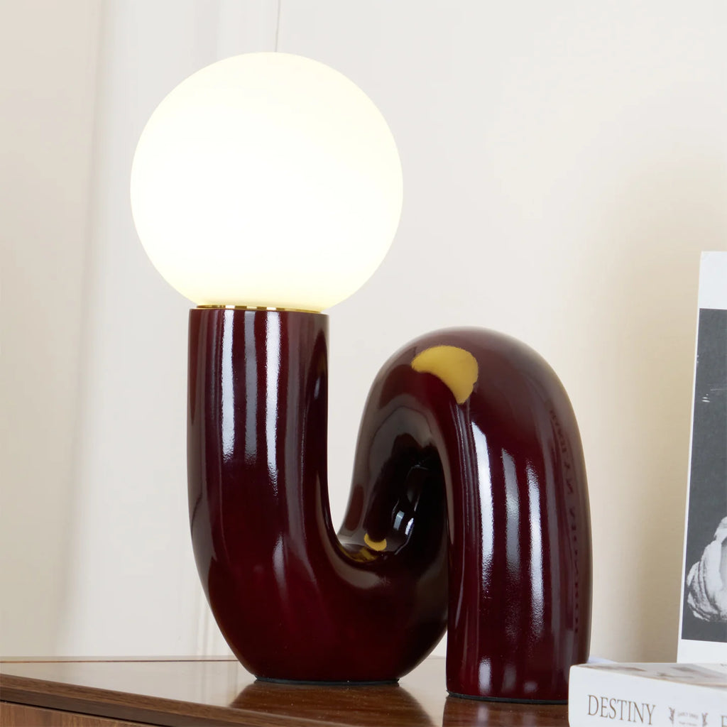 Spiralglasbordlampe med Farvet Glasskærm 8