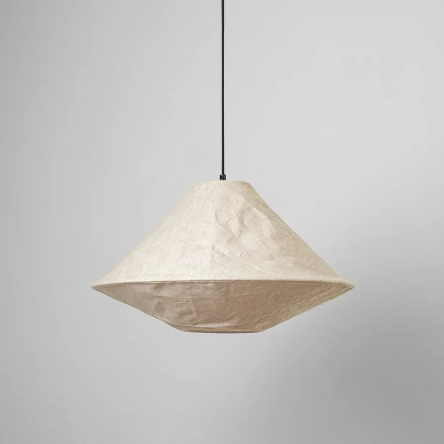 Spisebordslampe i Linnedgrå Stof – Skulpturel Pendel med Diffust Lys 6