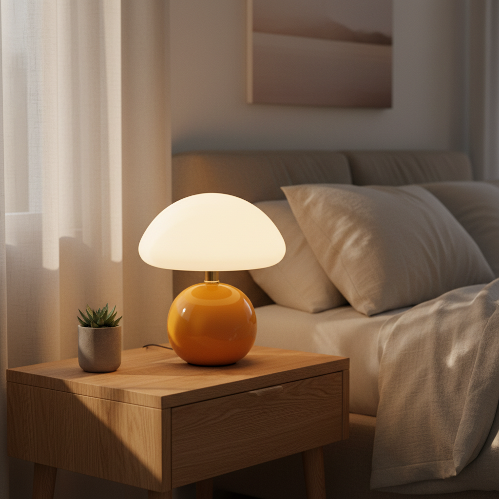Stilren Mushroom Bordlampe - Keramik med Justerbar Lys i 3 Farver 0
