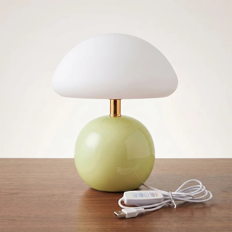Svampeformet Bordlampe med Keramisk Base og Opalglasskærm 0