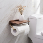 Toiletpapirholder i Massivt Valnøddetræ med Integreret Hylde 0