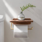 Toiletpapirholder i Massivt Valnøddetræ med Integreret Hylde 2