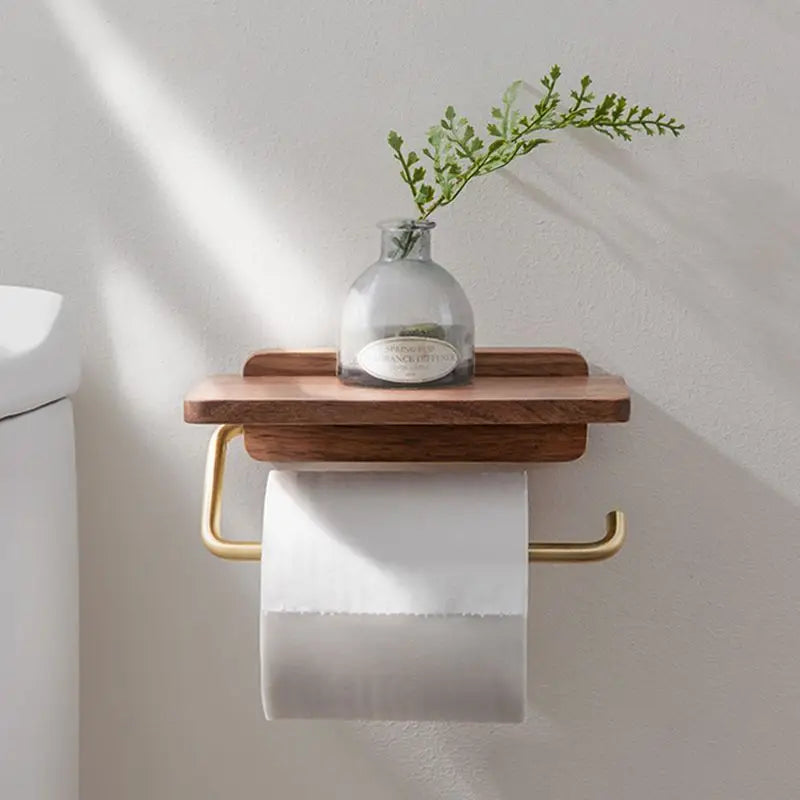 Toiletpapirholder i Massivt Valnøddetræ med Integreret Hylde 2