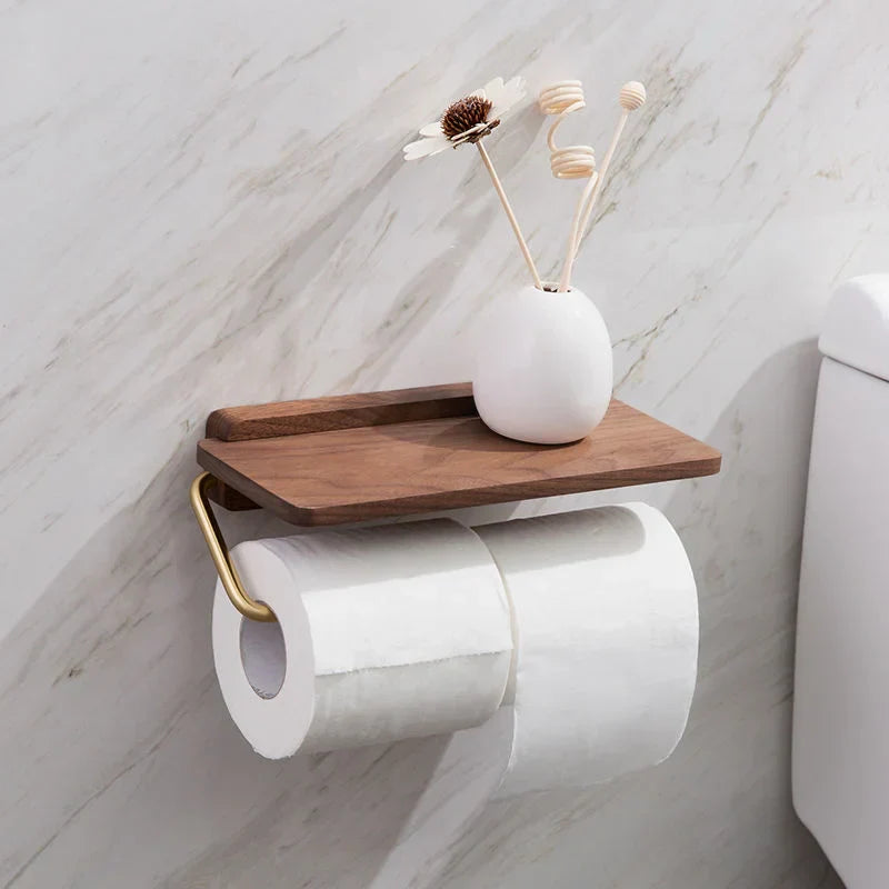 Toiletpapirholder i Massivt Valnøddetræ med Integreret Hylde 5