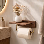 Toiletpapirholder i Massivt Valnøddetræ med Integreret Hylde 6