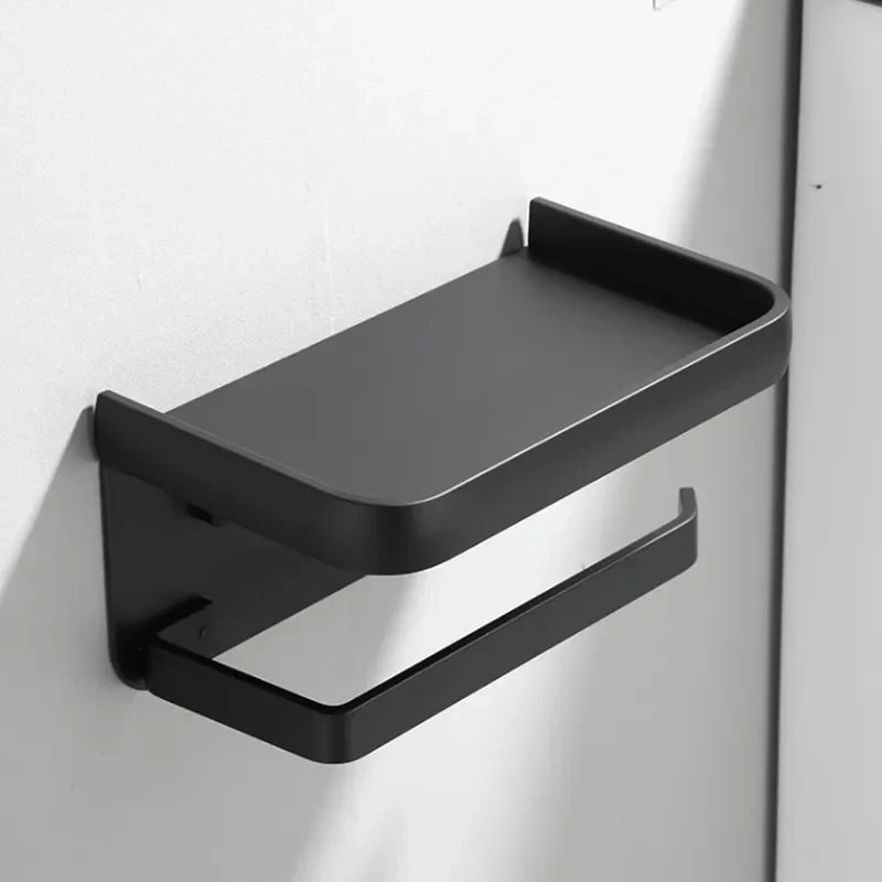 Toiletrulleholder i Aluminium med Opbevaringshylde – Moderne og Pladsbesparende Design 1