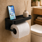 Toiletrulleholder i Aluminium med Opbevaringshylde – Moderne og Pladsbesparende Design 11