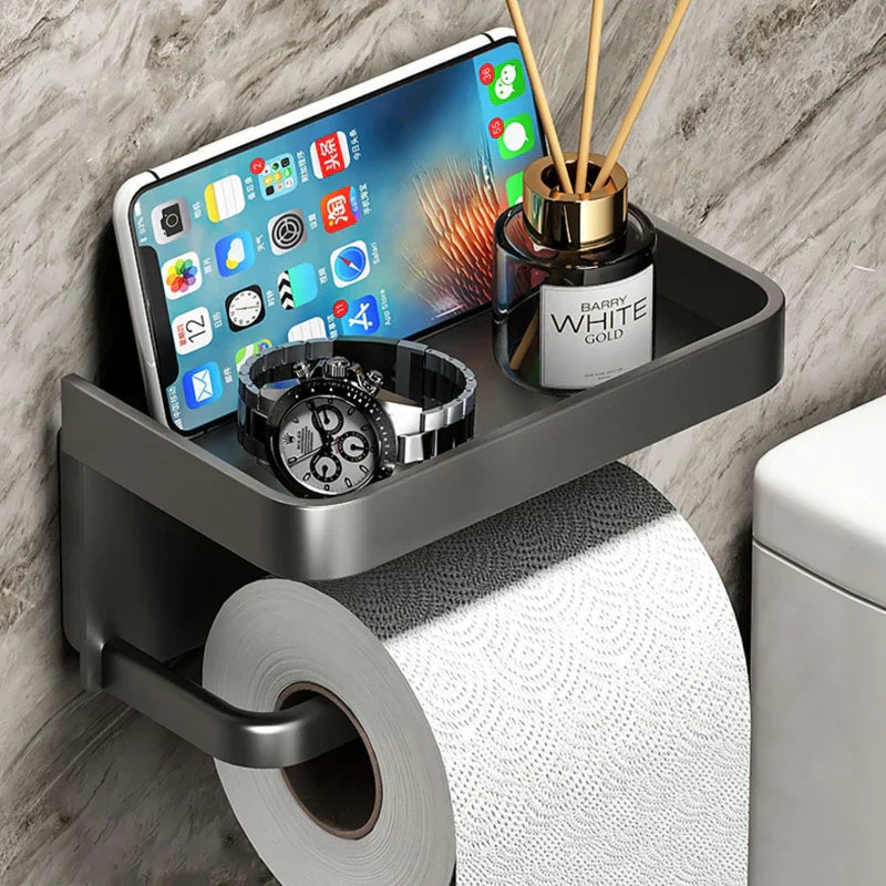 Toiletrulleholder i Aluminium med Opbevaringshylde – Moderne og Pladsbesparende Design 6
