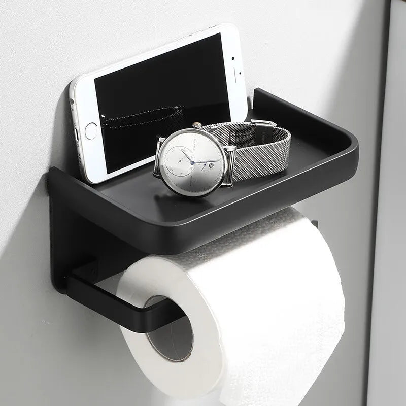 Toiletrulleholder i Aluminium med Opbevaringshylde – Moderne og Pladsbesparende Design 7