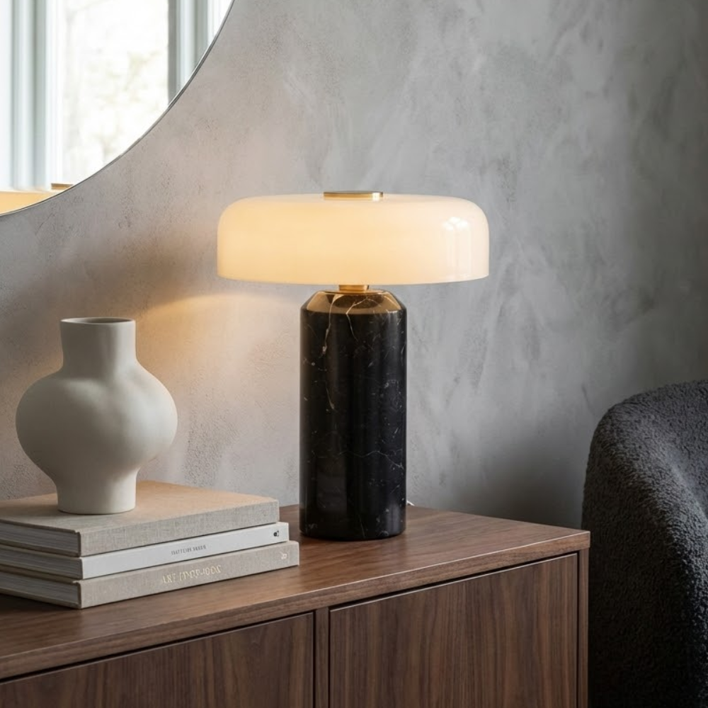 Trådløs bordlampe i marmor med opal skærm og touch kontrol - moderne indendørs belysning 0