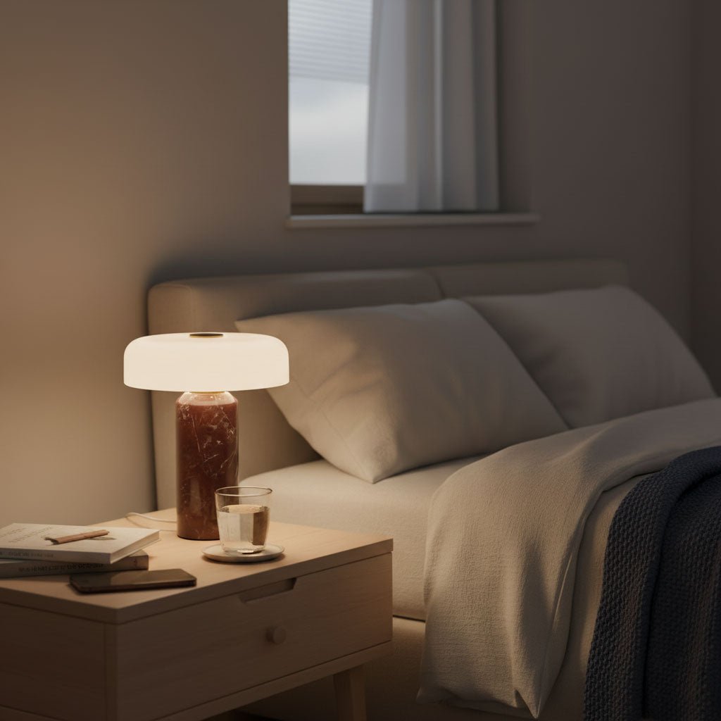 Trådløs bordlampe i marmor med opal skærm og touch kontrol - moderne indendørs belysning 1