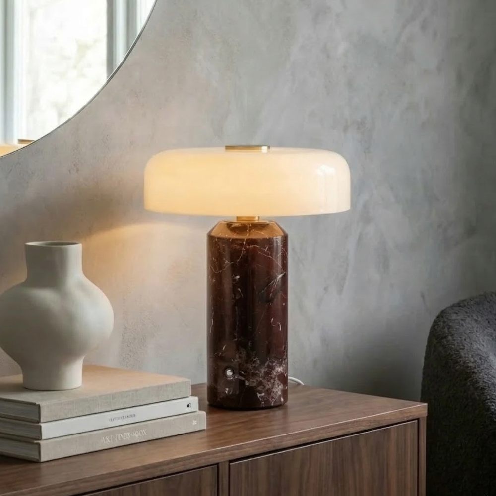 Trådløs bordlampe i marmor med opal skærm og touch kontrol - moderne indendørs belysning 2