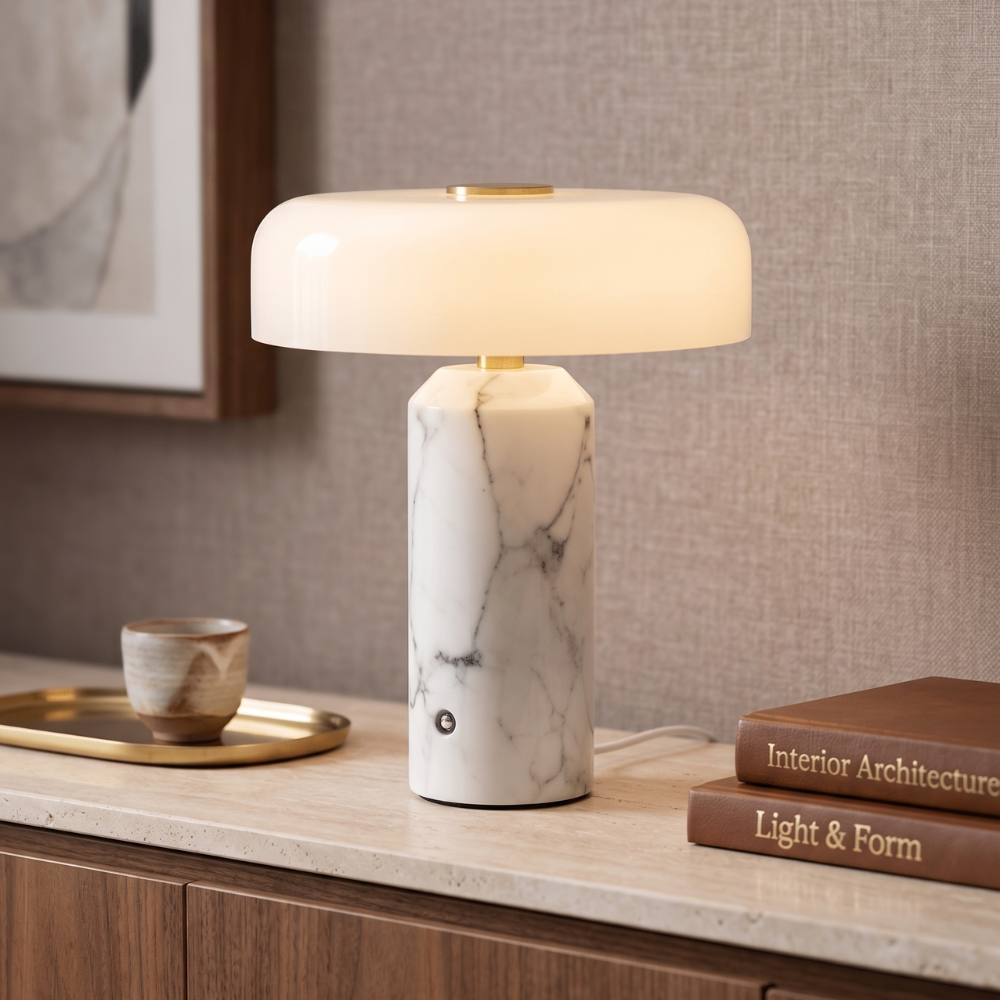 Trådløs bordlampe i marmor med opal skærm og touch kontrol - moderne indendørs belysning 3