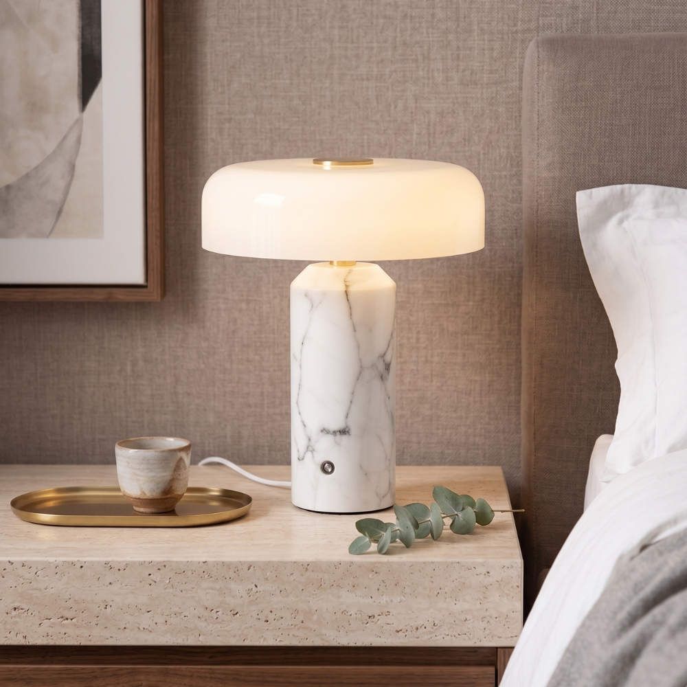 Trådløs bordlampe i marmor med opal skærm og touch kontrol - moderne indendørs belysning 5
