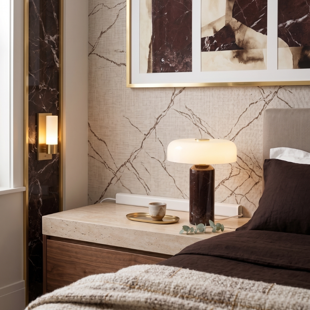 Trådløs bordlampe i marmor med opal skærm og touch kontrol - moderne indendørs belysning 7