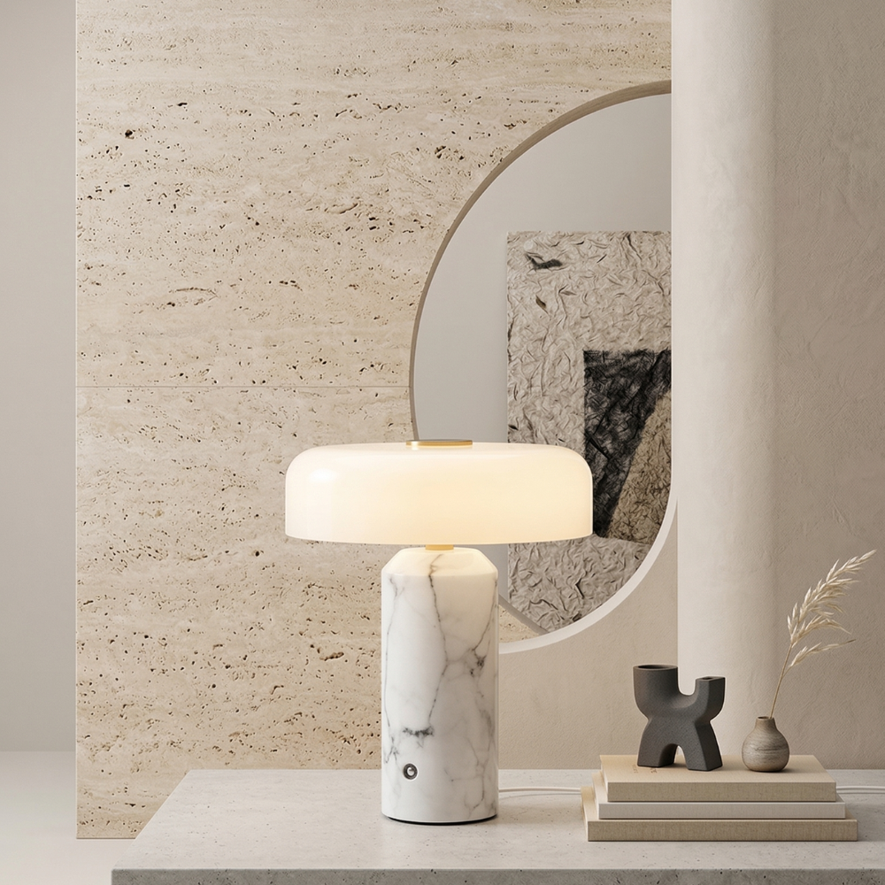 Trådløs bordlampe i marmor med opal skærm og touch kontrol - moderne indendørs belysning 9