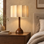 Træbordlampe i Wabi-Sabi-stil med LED og Stofskærm til Stue 2