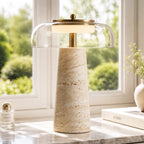 Travertin Glas Bordlampe med Organisk Design og Naturlig Finish 1