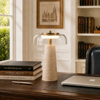 Travertin Glas Bordlampe med Organisk Design og Naturlig Finish 3