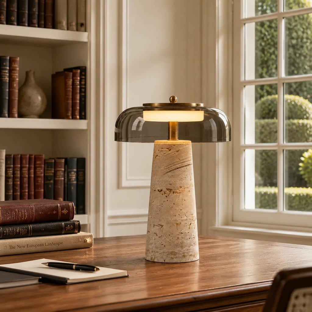 Travertin Glas Bordlampe med Organisk Design og Naturlig Finish 7