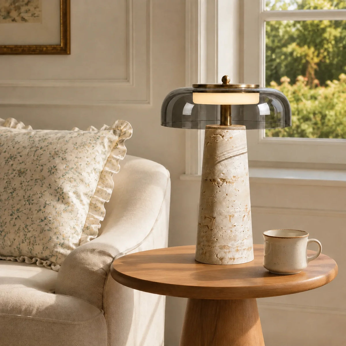 Travertin Glas Bordlampe med Organisk Design og Naturlig Finish 8