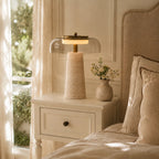 Travertin Glas Bordlampe med Organisk Design og Naturlig Finish 9